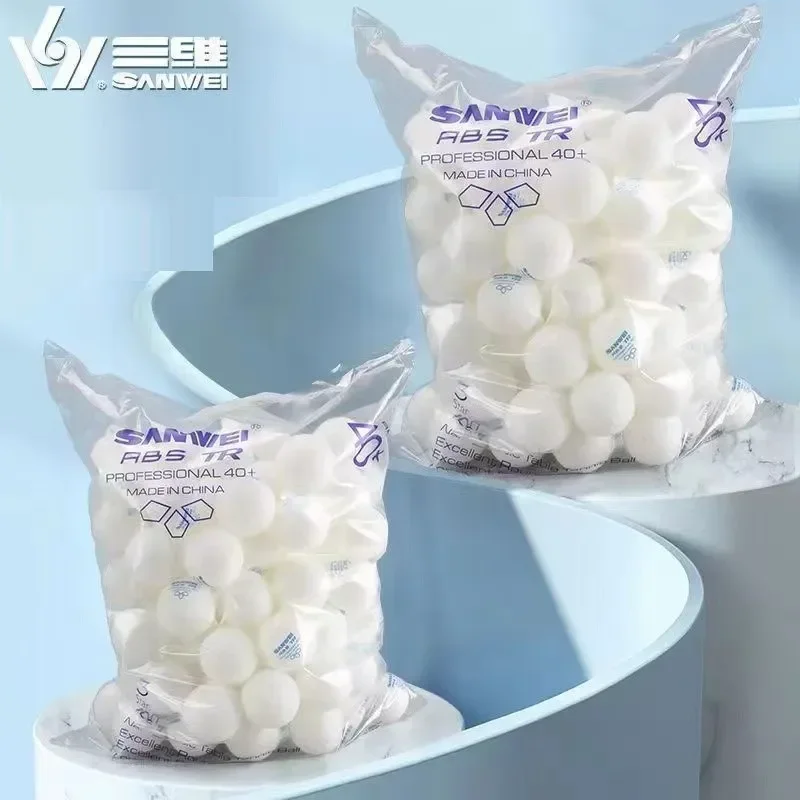 Table Tennis Video Game - SANWEI-ABS TR 3スター卓球ボール、40+、トレーニング用プラスチック製ホワイトピンポンボール、100個入り