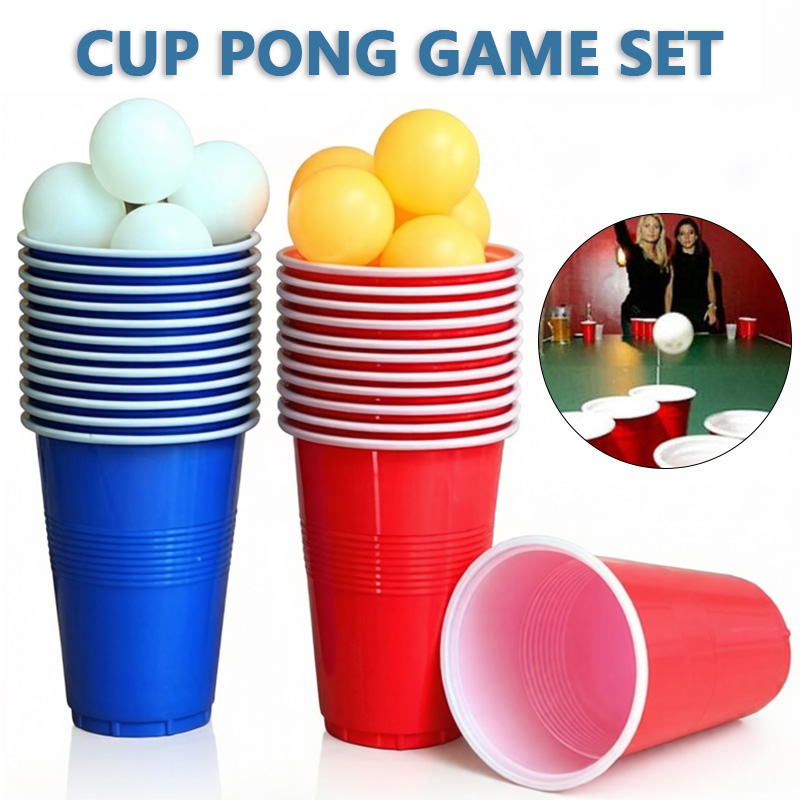Table Tennis Kit - ビールポンゲームセット＆パーティーカップ、ピンポンボール付き、再生可能なプラスチックカップ、誕生日、バーベキュー、ピクニック、卒業式、ハウスパーティー、仕事用