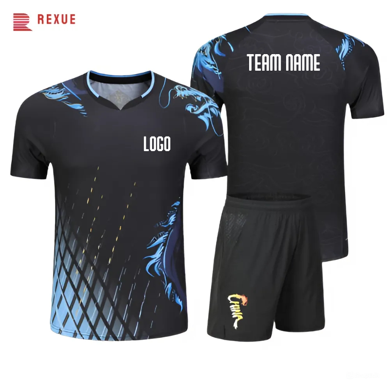 Table Tennis Uniform - バドミントンとテニスの男性と女性のための3DプリントTシャツ,チャイナドラゴン,卓球ユニフォーム,カップル用トップス,バレーボール服,子供用