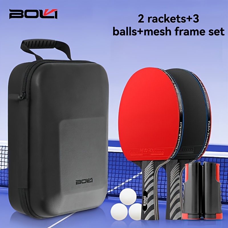 Table Tennis Online - Boli ツーパドル スリーボール ネットラック卓球ラケットセット、ハードシェルレザーケース卓球ラケットセット、プロフェッショナル7層無垢材卓球ラケット