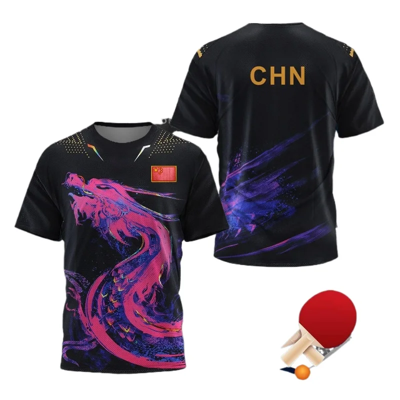 Table Tennis Graphics - 中国ドラゴン卓球グラフィック Tシャツ男性用衣類ファッションバドミントンスポーツ Tシャツピンポンジャージジムフィットネスシャツ