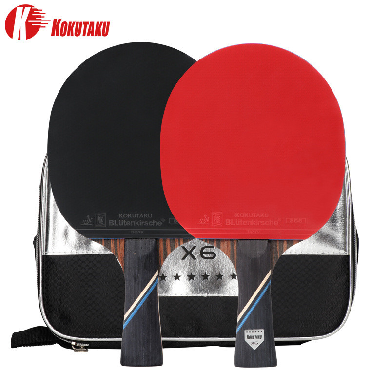 Table Tennis Kit Bag - KOKUTAKU ITTF プロフェッショナル 4/5/6 スターピンポンラケットカーボン卓球ラケットバットパドルセットゴムにニキビバッグ付き