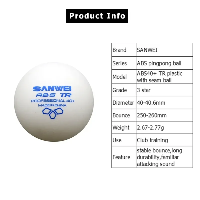 SANWEI-ABS TR 3スター卓球ボール、40+、トレ - Table Tennis Video Game のレビューと価格