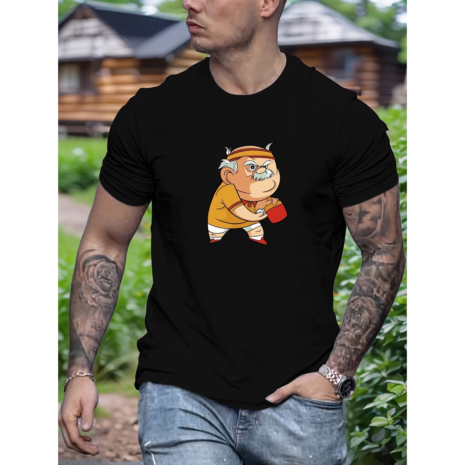 面白い老人卓球グラフィック Tシャツ男性カジュアル夏通気性半 - Table Tennis Graphics のレビューと価格